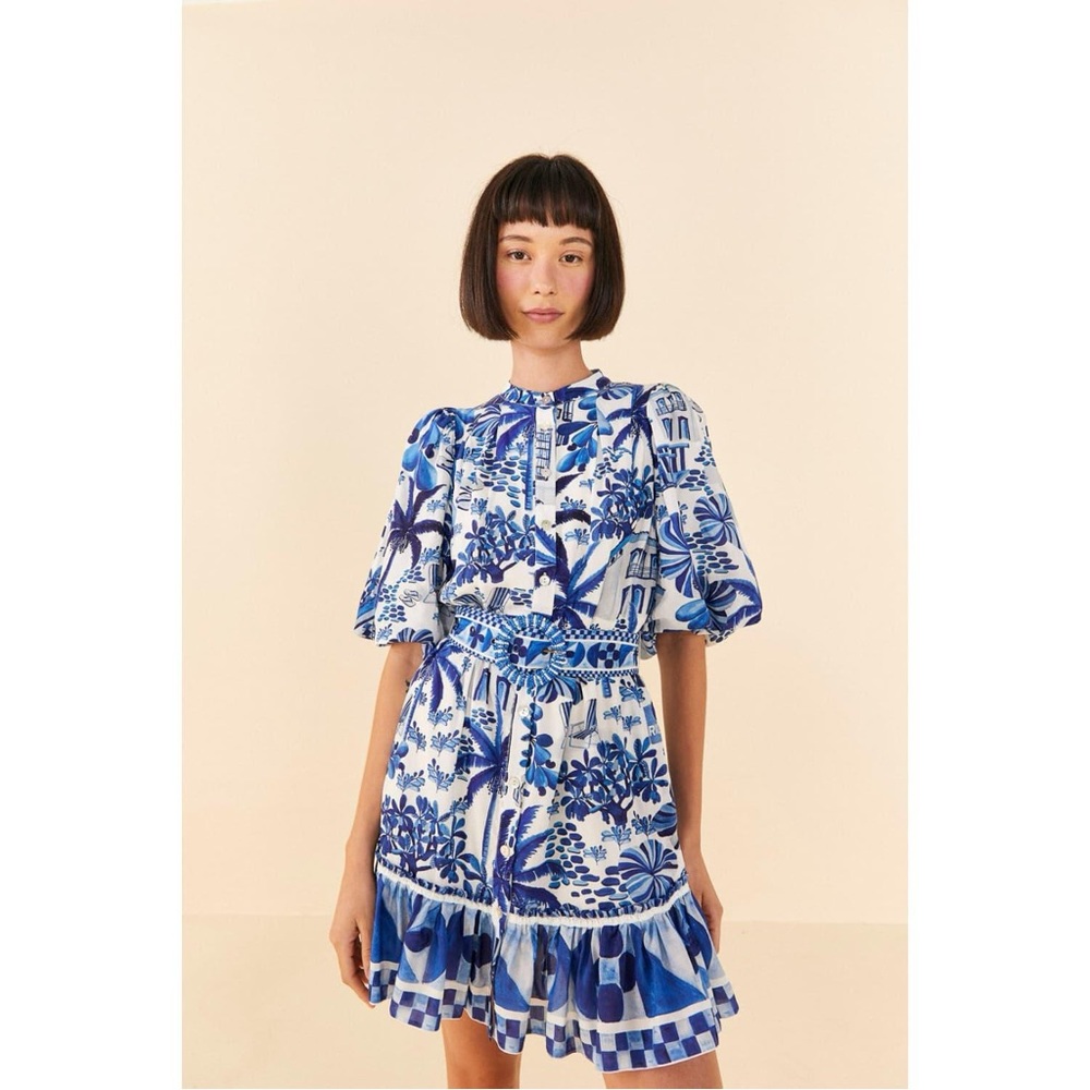 Farm Rio mini dress, blue/white, size XS